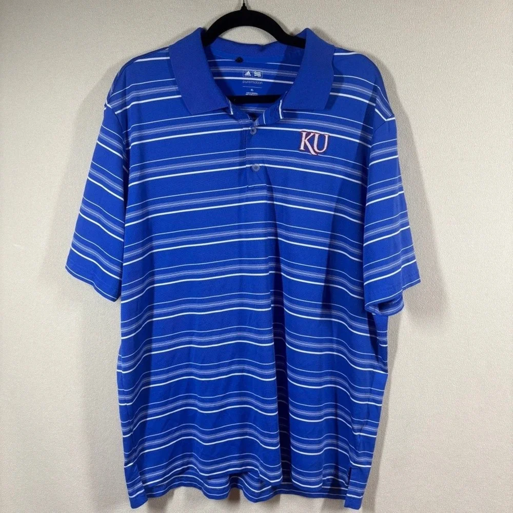 Adidas Puremotion Mens Kansas Jayhawks KU Polo Golf Shirt Blue XL Athleisure